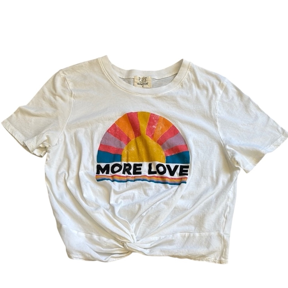 PST Los Angeles White Crop T-Shirt Top With More Love Graphic